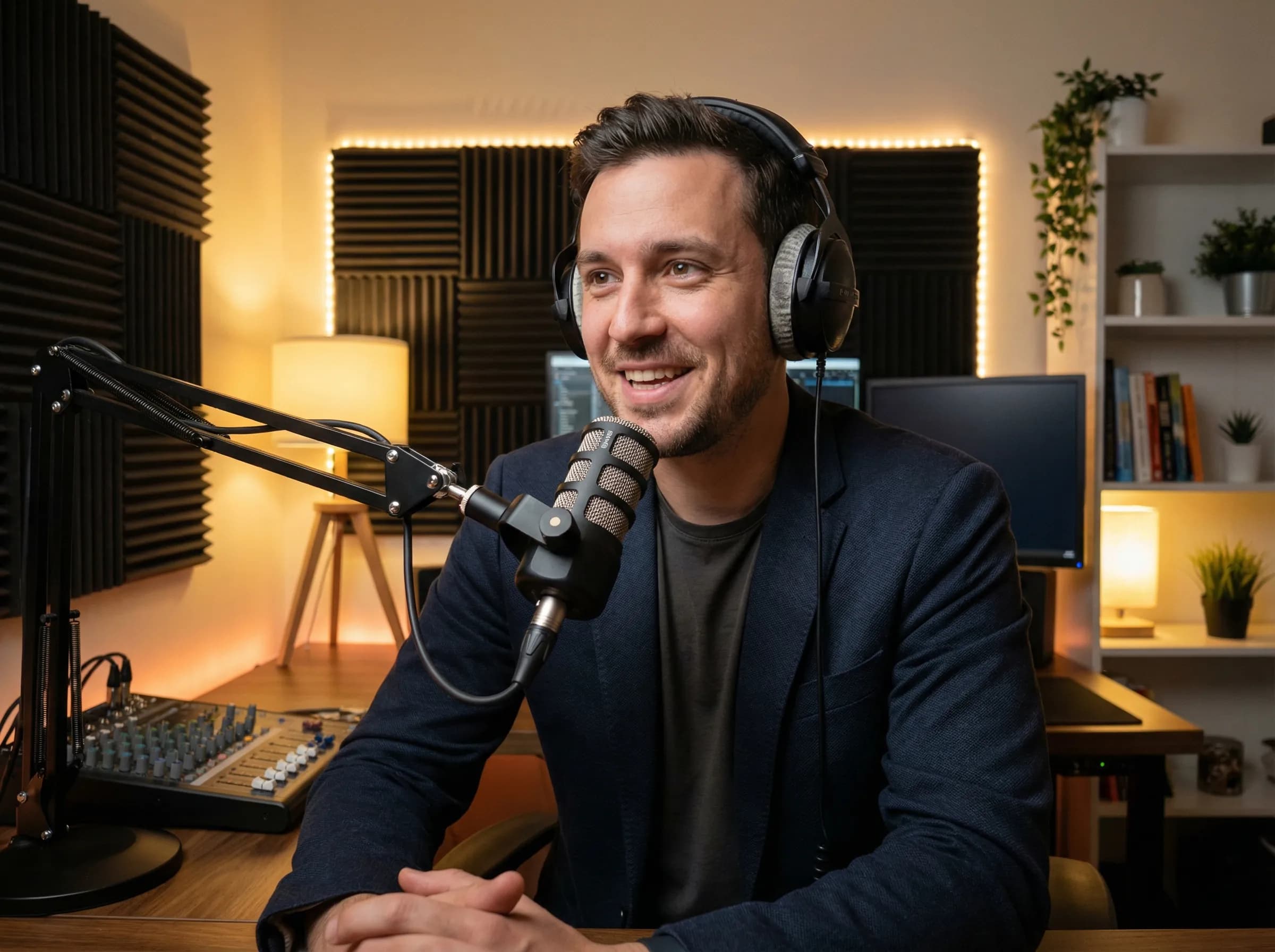 Podcast host recording