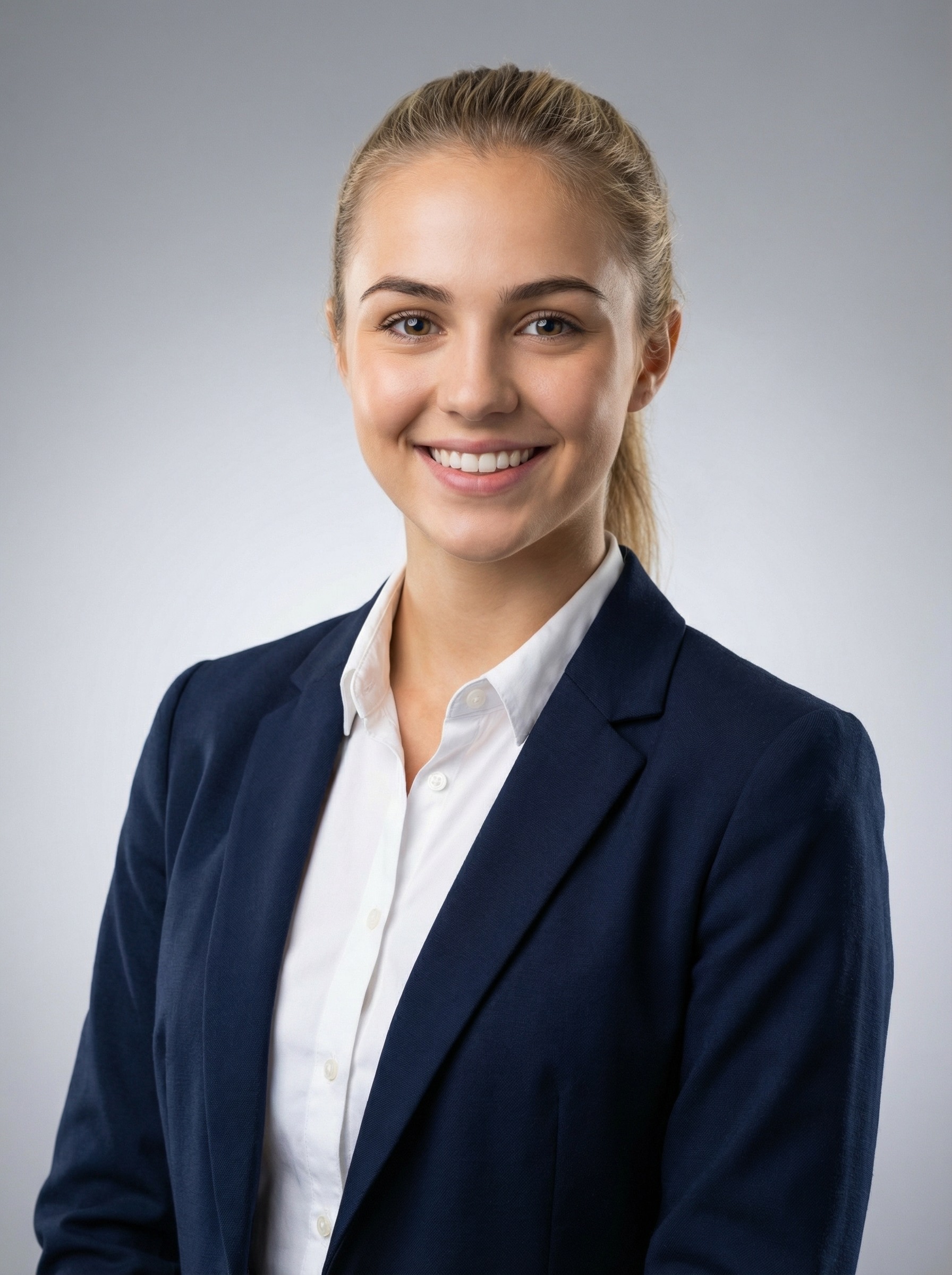 AI-generated professional headshot with studio lighting and neutral background