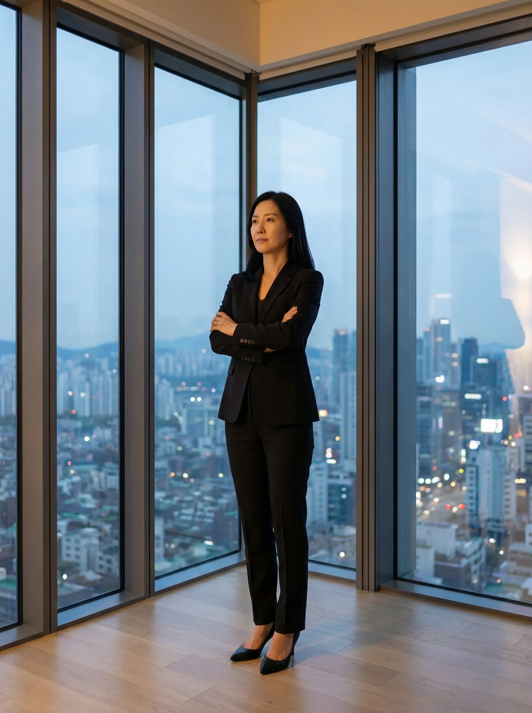 AI-generated executive portrait in corner office